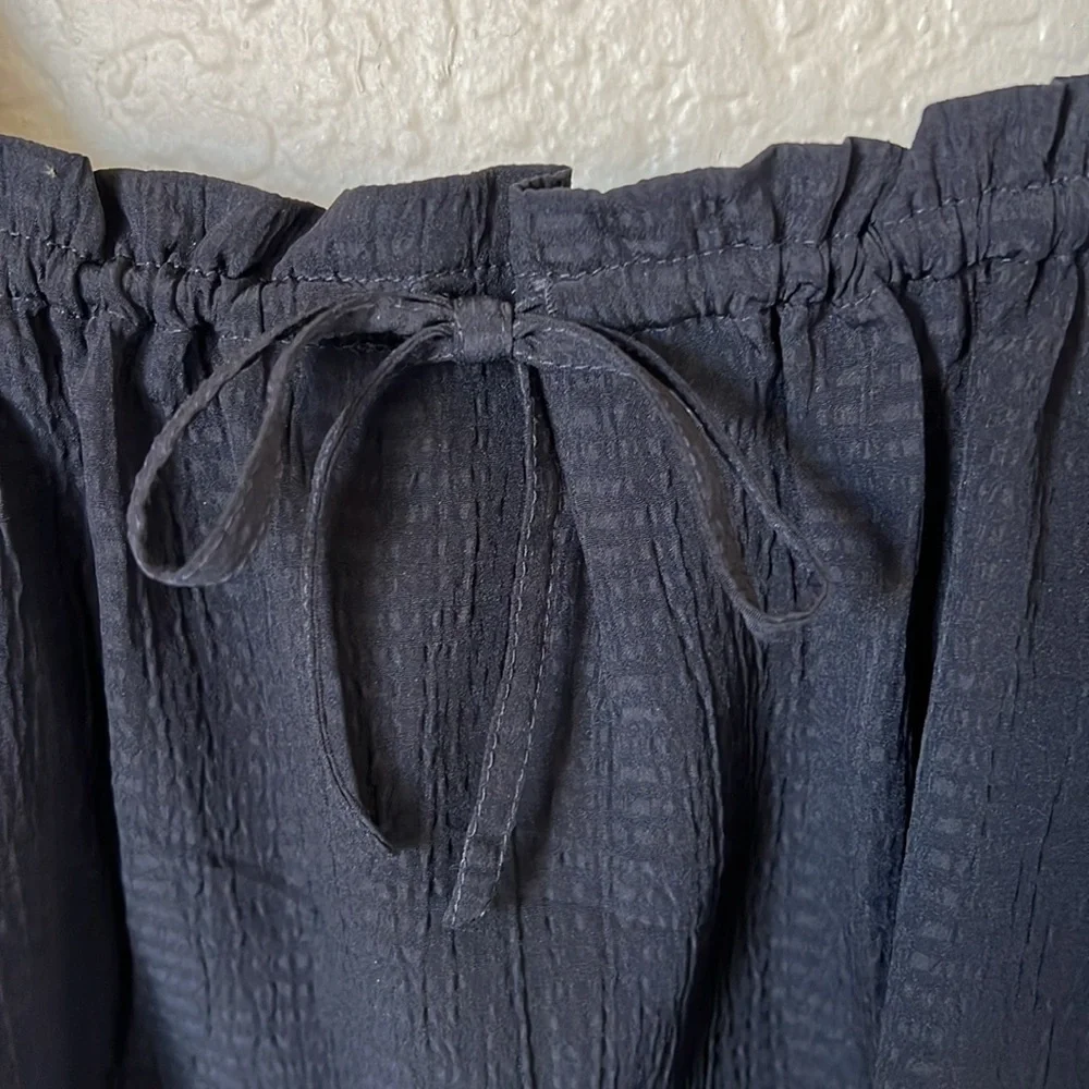 Madewell black seersucker puff sleeve blouse